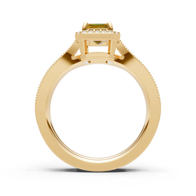 Petitie Vintage Inspired Milgrain Emerald Cut Ring Set