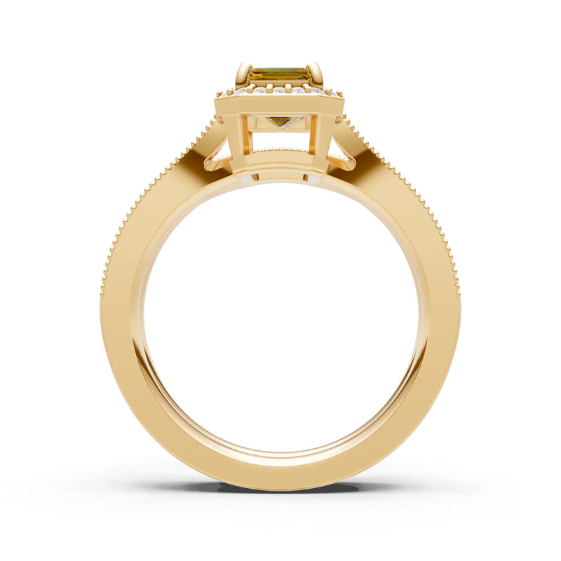 Petitie Vintage Inspired Milgrain Emerald Cut Ring Set