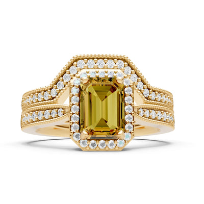 Petitie Vintage Inspired Milgrain Emerald Cut Ring Set
