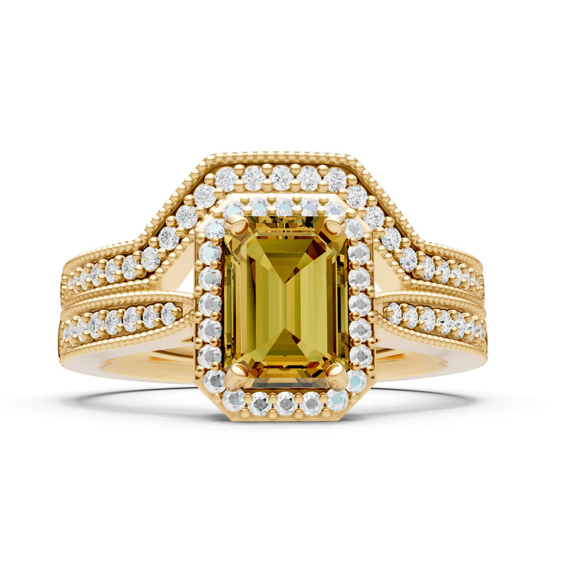 Petitie Vintage Inspired Milgrain Emerald Cut Ring Set