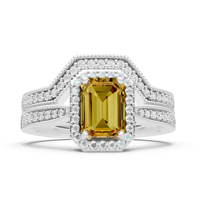 Petitie Vintage Inspired Milgrain Emerald Cut Ring Set