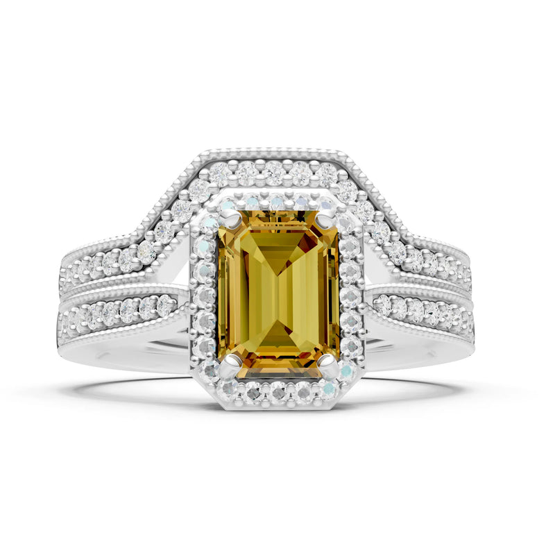 Petitie Vintage Inspired Milgrain Emerald Cut Ring Set