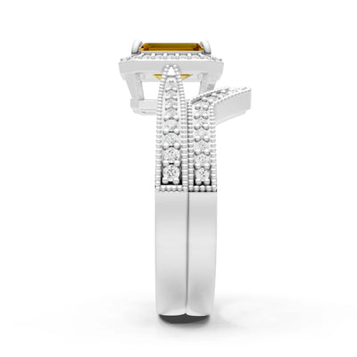 Petitie Vintage Inspired Milgrain Emerald Cut Ring Set