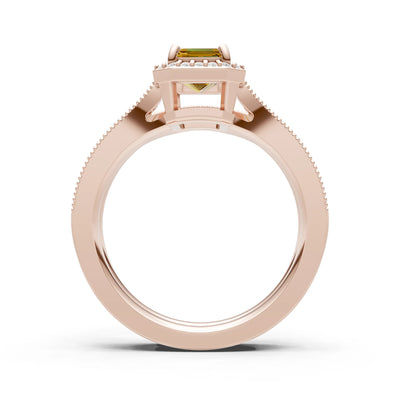 Petitie Vintage Inspired Milgrain Emerald Cut Ring Set