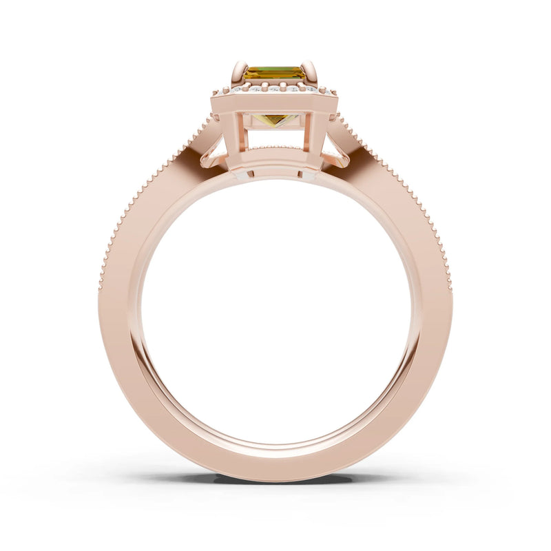 Petitie Vintage Inspired Milgrain Emerald Cut Ring Set
