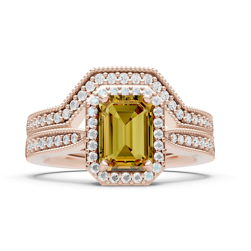 Petitie Vintage Inspired Milgrain Emerald Cut Ring Set