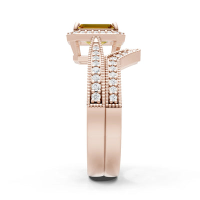 Petitie Vintage Inspired Milgrain Emerald Cut Ring Set