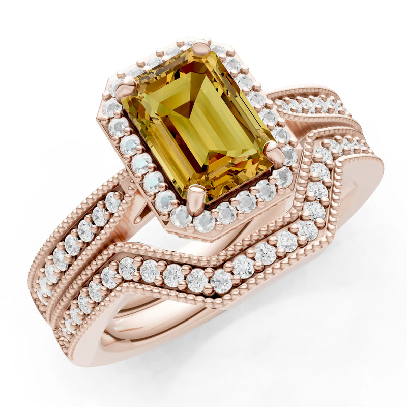 Petitie Vintage Inspired Milgrain Emerald Cut Ring Set