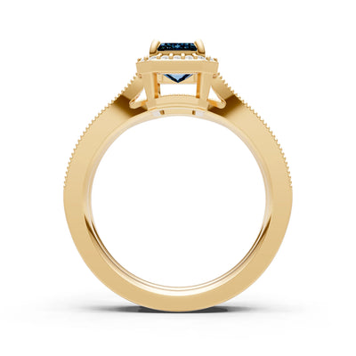 Petitie Vintage Inspired Milgrain Emerald Cut Ring Set