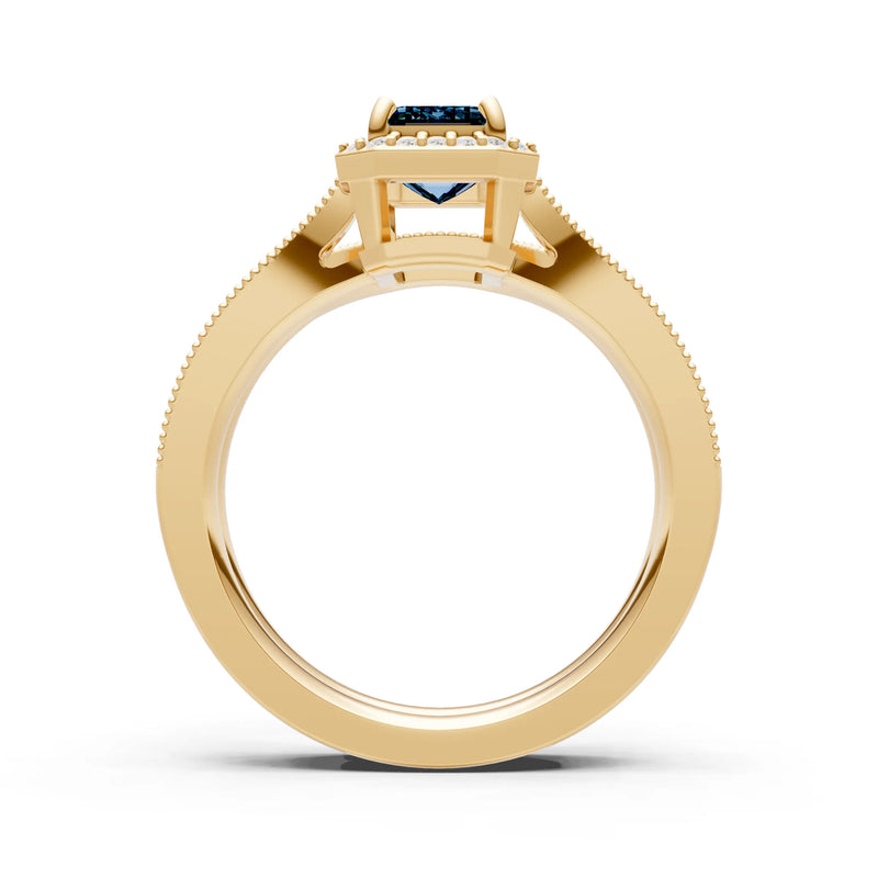 Petitie Vintage Inspired Milgrain Emerald Cut Ring Set