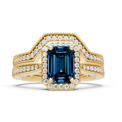 Petitie Vintage Inspired Milgrain Emerald Cut Ring Set