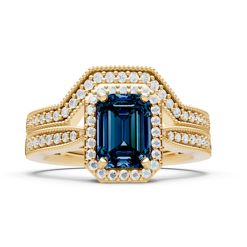 Petitie Vintage Inspired Milgrain Emerald Cut Ring Set