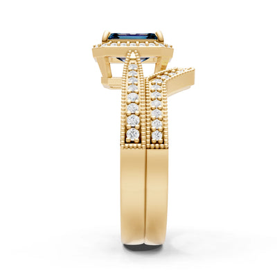Petitie Vintage Inspired Milgrain Emerald Cut Ring Set