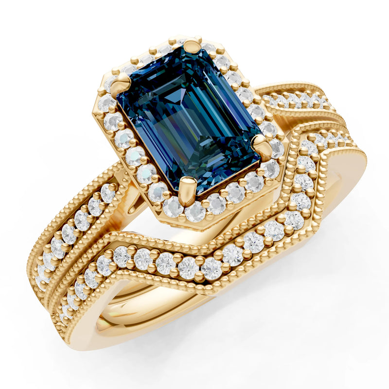 Petitie Vintage Inspired Milgrain Emerald Cut Ring Set