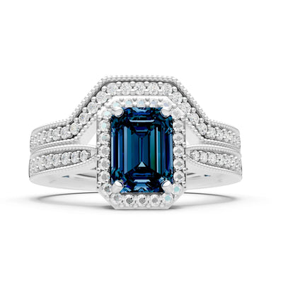 Petitie Vintage Inspired Milgrain Emerald Cut Ring Set