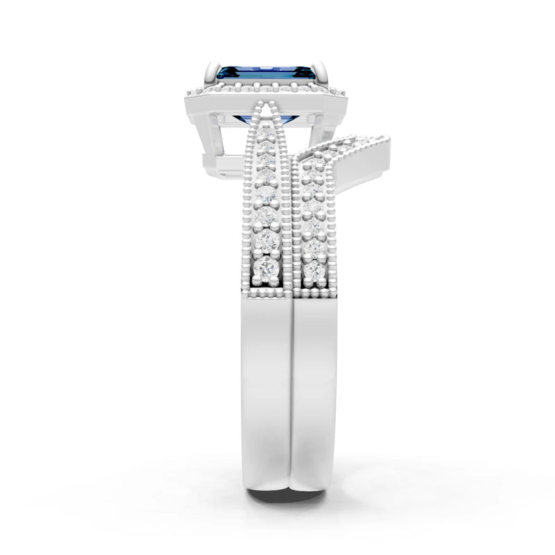 Petitie Vintage Inspired Milgrain Emerald Cut Ring Set