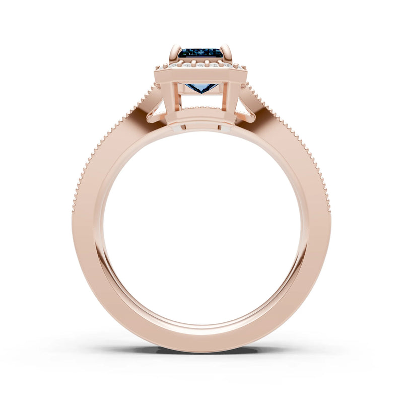 Petitie Vintage Inspired Milgrain Emerald Cut Ring Set