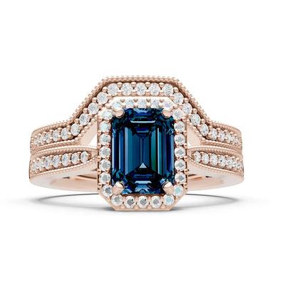 Petitie Vintage Inspired Milgrain Emerald Cut Ring Set