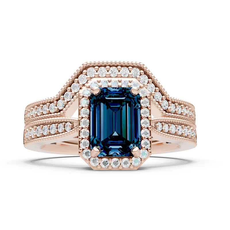 Petitie Vintage Inspired Milgrain Emerald Cut Ring Set