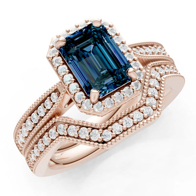 Petitie Vintage Inspired Milgrain Emerald Cut Ring Set