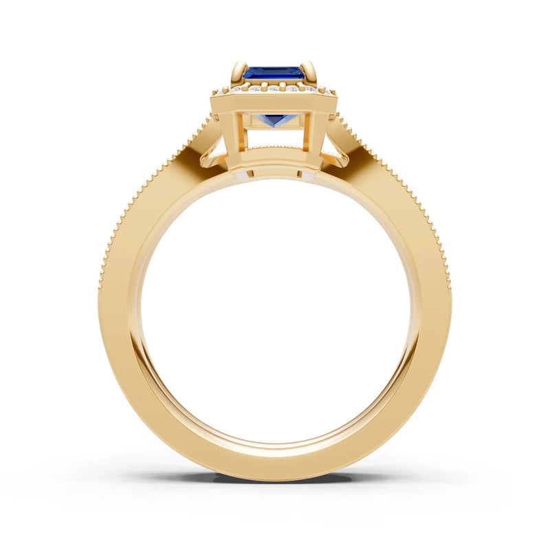 Petitie Vintage Inspired Milgrain Emerald Cut Ring Set