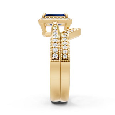 Petitie Vintage Inspired Milgrain Emerald Cut Ring Set