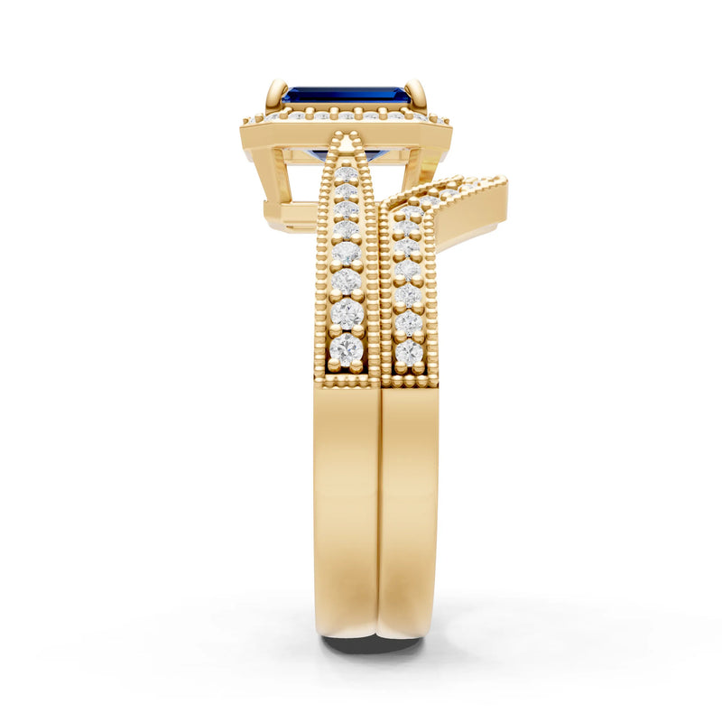 Petitie Vintage Inspired Milgrain Emerald Cut Ring Set
