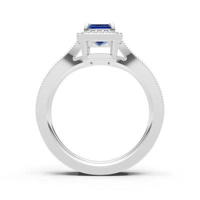 Petitie Vintage Inspired Milgrain Emerald Cut Ring Set