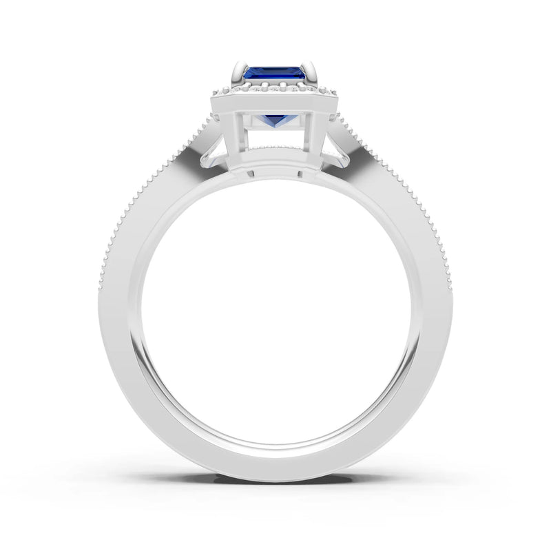 Petitie Vintage Inspired Milgrain Emerald Cut Ring Set