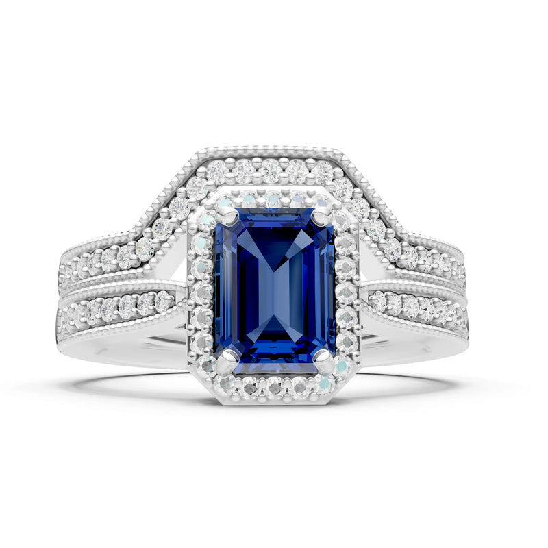 Petitie Vintage Inspired Milgrain Emerald Cut Ring Set