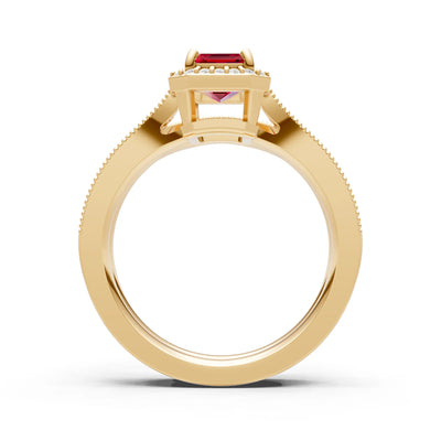 Petitie Vintage Inspired Milgrain Emerald Cut Ring Set