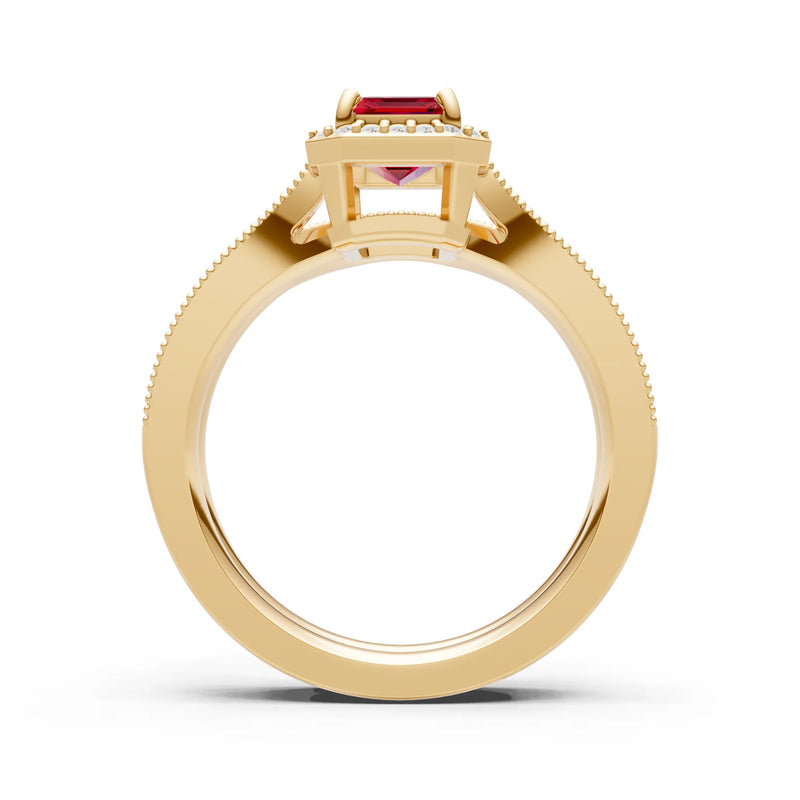 Petitie Vintage Inspired Milgrain Emerald Cut Ring Set