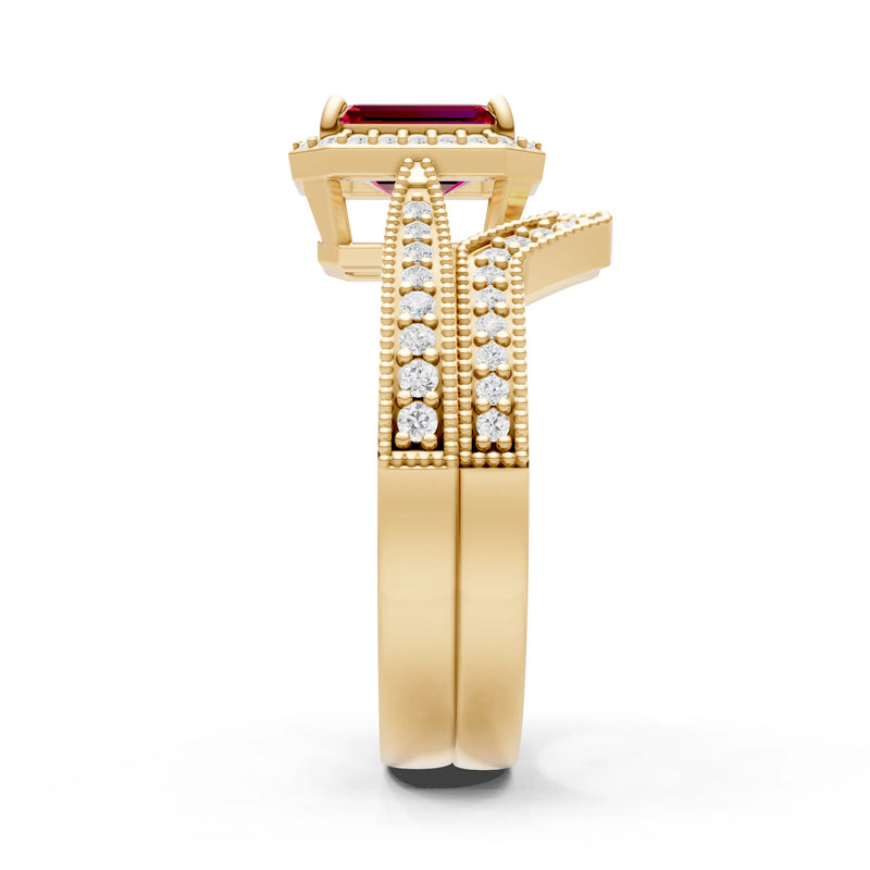 Petitie Vintage Inspired Milgrain Emerald Cut Ring Set