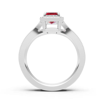 Petitie Vintage Inspired Milgrain Emerald Cut Ring Set