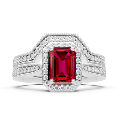 Petitie Vintage Inspired Milgrain Emerald Cut Ring Set