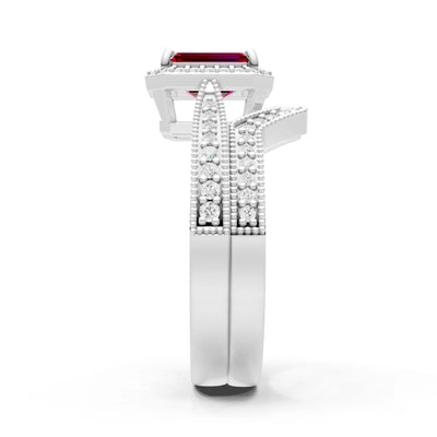 Petitie Vintage Inspired Milgrain Emerald Cut Ring Set