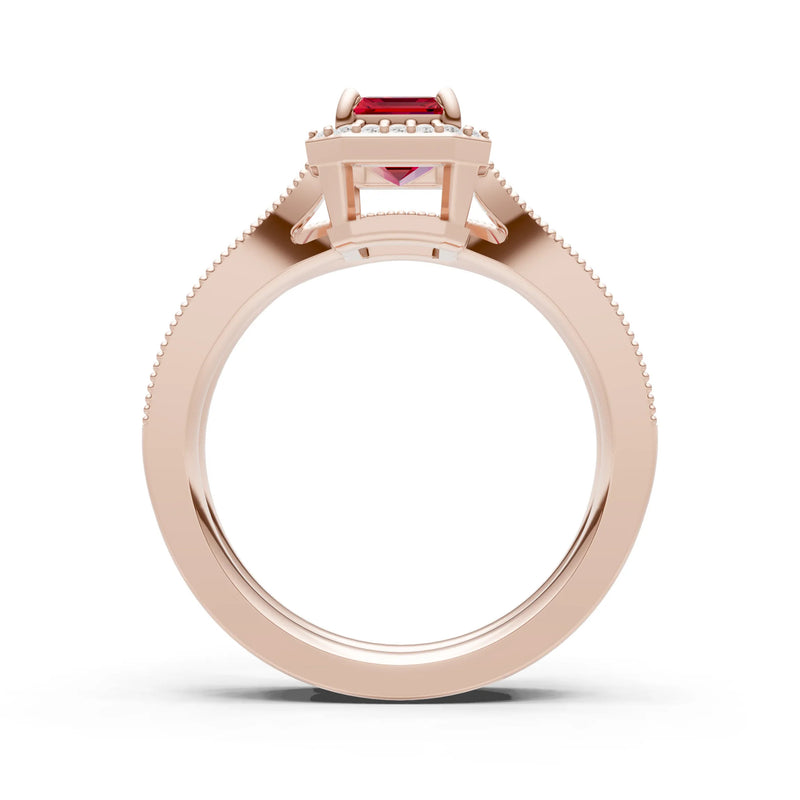 Petitie Vintage Inspired Milgrain Emerald Cut Ring Set