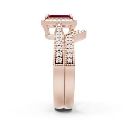 Petitie Vintage Inspired Milgrain Emerald Cut Ring Set