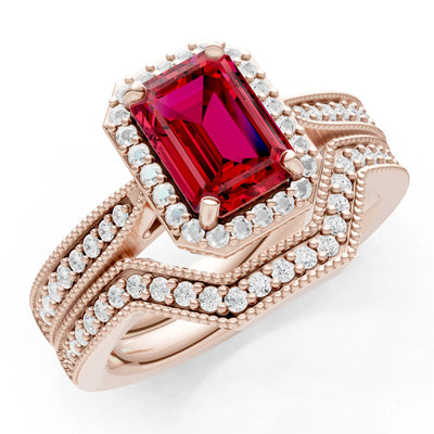 Petitie Vintage Inspired Milgrain Emerald Cut Ring Set