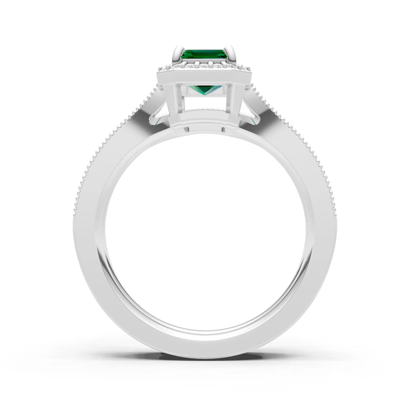 Petitie Vintage Inspired Milgrain Emerald Cut Ring Set