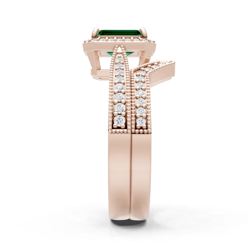 Petitie Vintage Inspired Milgrain Emerald Cut Ring Set