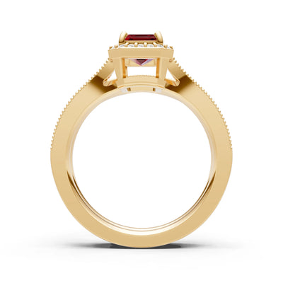Petitie Vintage Inspired Milgrain Emerald Cut Ring Set
