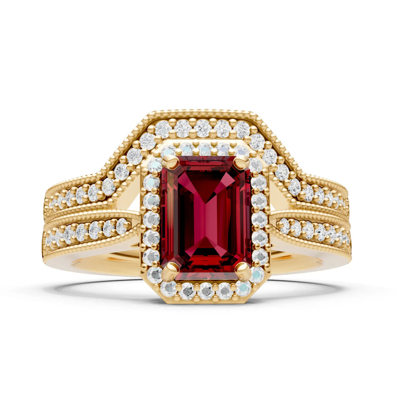 Petitie Vintage Inspired Milgrain Emerald Cut Ring Set