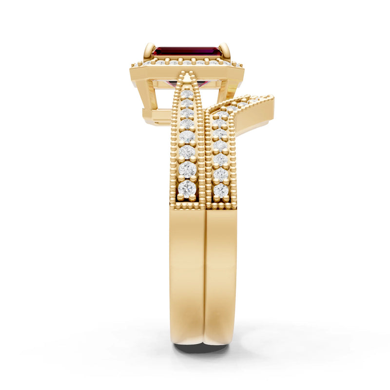 Petitie Vintage Inspired Milgrain Emerald Cut Ring Set
