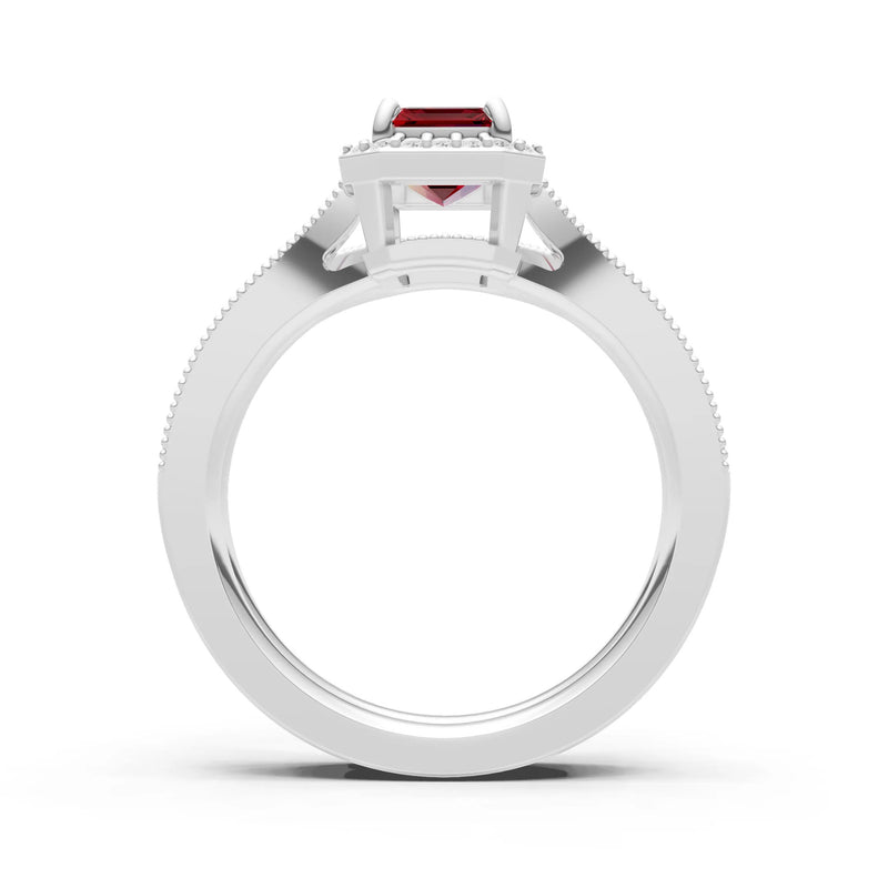 Petitie Vintage Inspired Milgrain Emerald Cut Ring Set