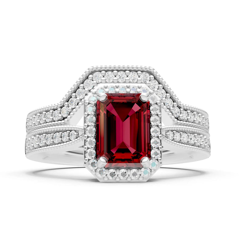 Petitie Vintage Inspired Milgrain Emerald Cut Ring Set