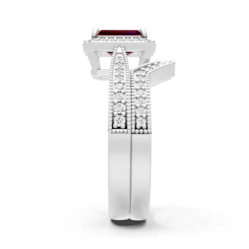 Petitie Vintage Inspired Milgrain Emerald Cut Ring Set
