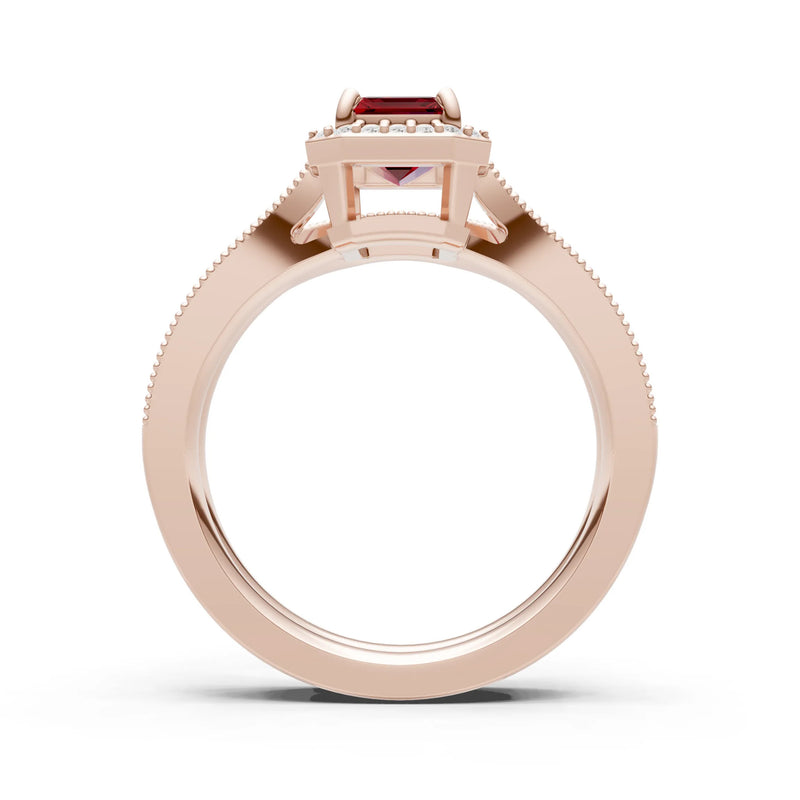 Petitie Vintage Inspired Milgrain Emerald Cut Ring Set