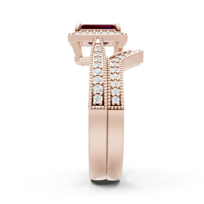 Petitie Vintage Inspired Milgrain Emerald Cut Ring Set