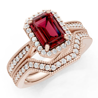 Petitie Vintage Inspired Milgrain Emerald Cut Ring Set